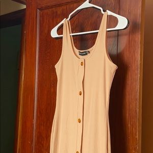 Ribbed Tan Button Down Dress